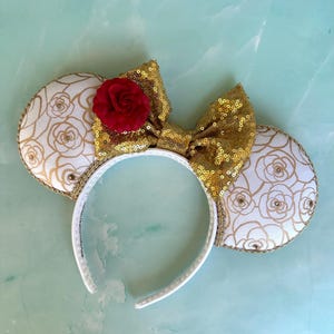 Belle Mickey Ears: Gold Rose, Beauty and The Beast Inspired