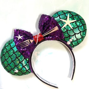 Mermaid inspired Minnie Ears, Ariel Ears, Mouse Ears, Animal Kingdom Ears image 4