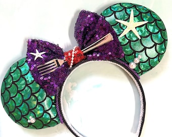 Mermaid inspired Minnie Ears, Ariel Ears, Mouse Ears, Animal Kingdom Ears