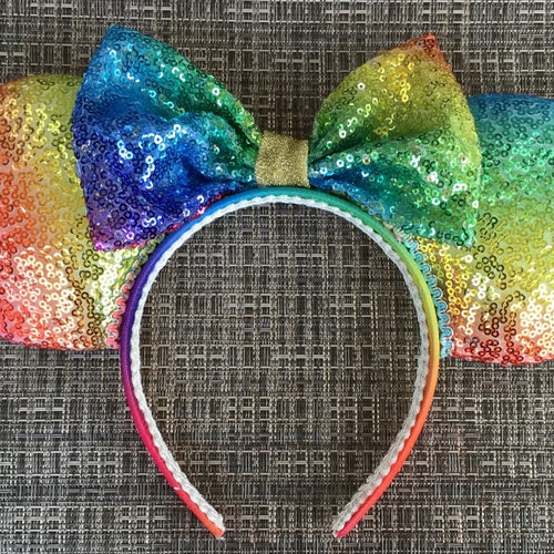 Rainbow iridescent Mickey Ears, rainbow sequin Minnie Ears, Reversible Disney Mickey Ears, Disney Ears, Disneyland Minnie Ears.