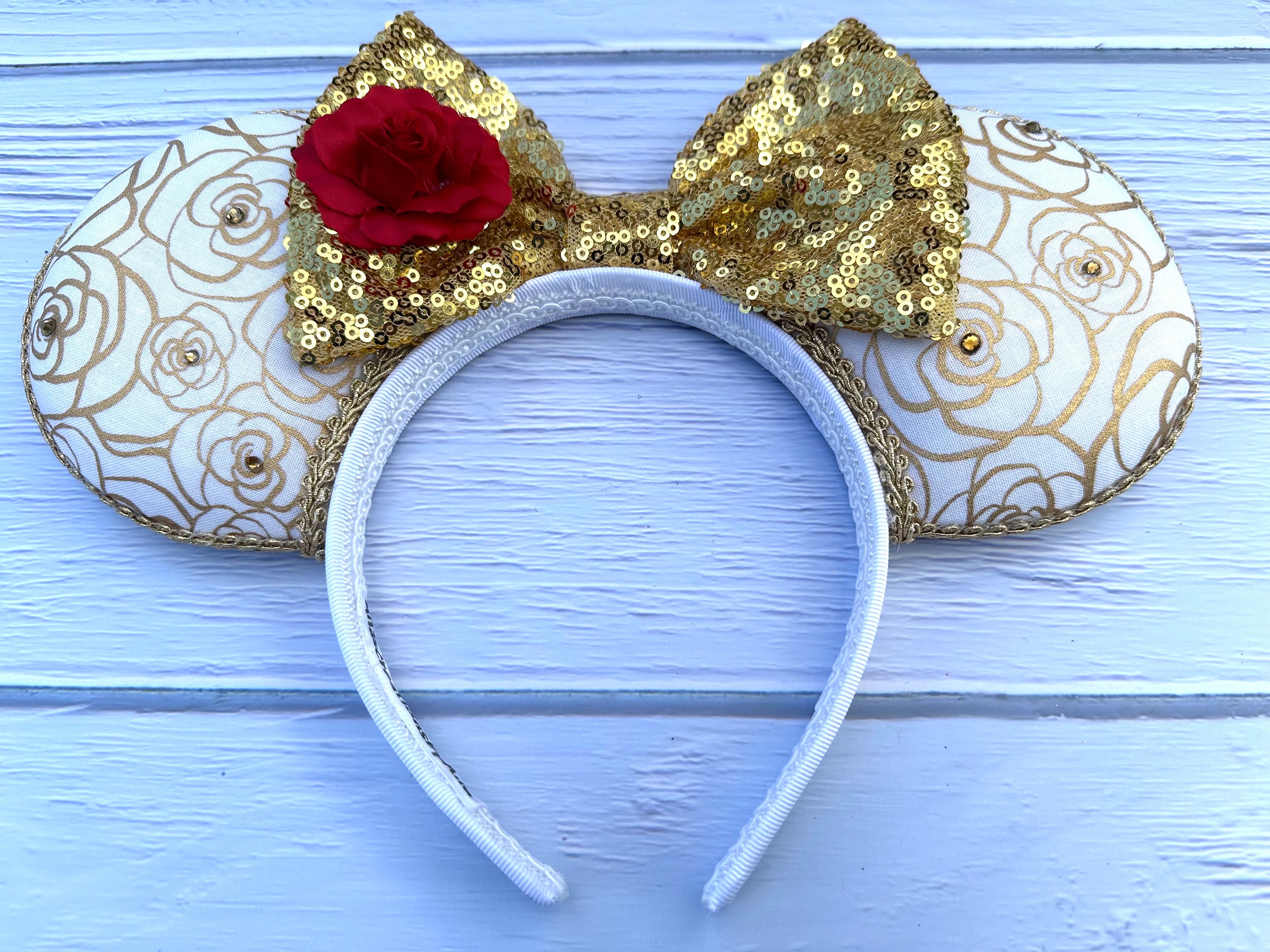 NWT Disney Parks Belle Bow Mickey Minnie Ears Headband Gold Rose Beauty & Beast Disney* Parks Princess Belle Beauty and the Beast Minnie  main image 4