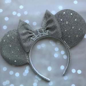 Silver Sparkling Mouse Ears: Princess Crown Mickey Ears