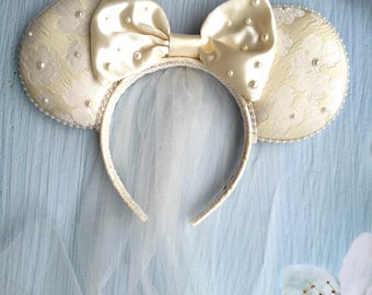 Orejas de Mickey para novia: Diadema de orejas de ratón con perlas para novia