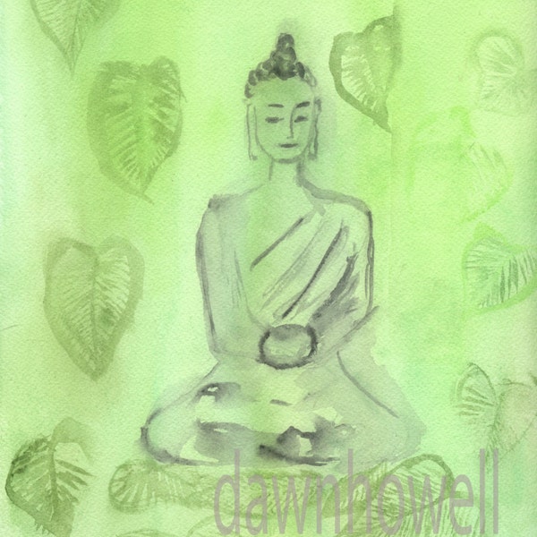 Buddha in green forest digital download of an original watercolor painting