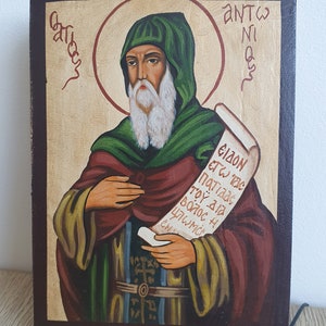 Handmade Hand Painted Icon of Saint Anthony the Great