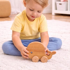 Personalized Wooden Animal Toy: Sensory Pull Along Toy on Wheels