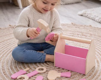 Personalized Wooden Tool Box Toy: Montessori Toddler Gift
