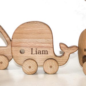 Personalized Toy Animals, Whale Wood Toy, Pull Along Animals on Wheels, First Christmas Gift, Kids Toy, Shower Gift, Elephant Nursery Decor