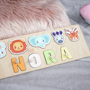 Name puzzle girl Personalized puzzle with woodland animals Birthday girl and boy gift Wooden toy Baby name puzzle Toddler easter gift