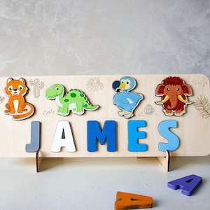 Wooden Baby name puzzle, Personalized dinosaur kids toy, 1 2 3 Birthday gift, Toddler toys, Baptism for boy gift, Wooden Gift for Kids