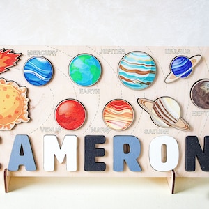 Wooden space name puzzle Personalized solar system baby boy gift 1st 2nd 3rd Birthday gift Educational toy with planets Toddler name puzzle Set 2