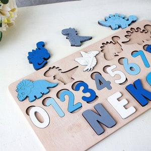 Dinosaur Baby Gift, Name puzzle for Toddlers, Personalized Birthday Gift, New Baby Christmas Gifts, Wooden Toys, Baby Shower