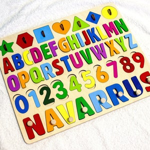 Rompecabezas del alfabeto de madera, rompecabezas de formas y números de madera, juguetes para bebés Montessori, rompecabezas ABC, juguetes para niños pequeños, regalo de cumpleaños para niños