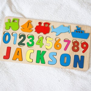 Wooden baby name puzzle for boy, Busy board, Kid puzzle for toddlers, Personalized wood shapes, Baby gift