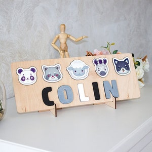 Baby Animals Name Puzzle, Wood Kids Toy, Personalized Girl or Boy Gift, Easter Gift Kids, Baby Shower, 1 2 3 Birthday Gift, Montessori Toy