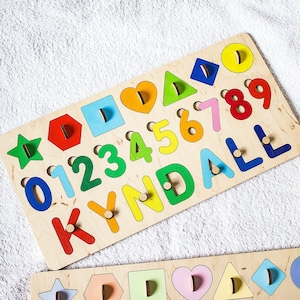 Personalized toddlers name puzzle with pegs, Wooden Toys, Birthday Baby Gift, Custom Gift for Kids, Montessori Toys, Nursery Decor