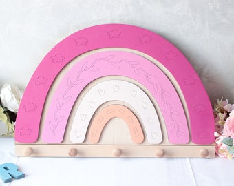 Girls Wall Coat Rack, Nursery Room Decor, Rainbow Baby Hanger, Birthday Gifts for Kids, Personalized Toddler Decor, Wall Hooks