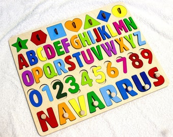 Wooden Alphabet Puzzle, Wooden Shapes and Numbers Puzzle, Montessori Baby Toys, ABC Puzzle, Toddler Toys, Birthday Gift For Kids