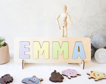 Casse-tête nom bébé éléphant, cadeau personnalisé pour bébé fille ou garçon, jouets en bois, cadeau d'anniversaire personnalisé pour tout-petits, puzzle avec chevilles