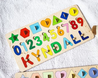 Personalized toddlers name puzzle with pegs, Wooden Toys, Birthday Baby Gift, Custom Gift for Kids, Montessori Toys, Nursery Decor