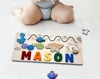 Namenspuzzle, besetztes Holzbrett, Montessori Spielzeug, personalisiertes Babygeschenk, Baby-Dusche-Geschenk, erstes Weihnachtsgeschenk, Spielzeug für sensorische Aktivität