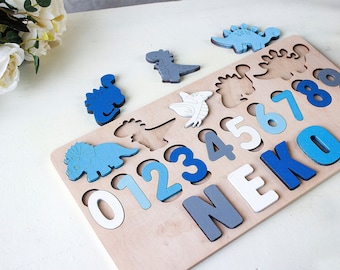 Dinosaur Baby Gift, Name puzzle for Toddlers, Personalized Birthday Gift, New Baby Christmas Gifts, Wooden Toys, Baby Shower