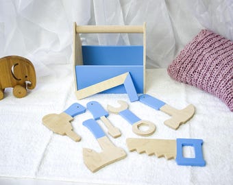 Personalized Wood Tool Box Toy: Kids Pretend Play Set