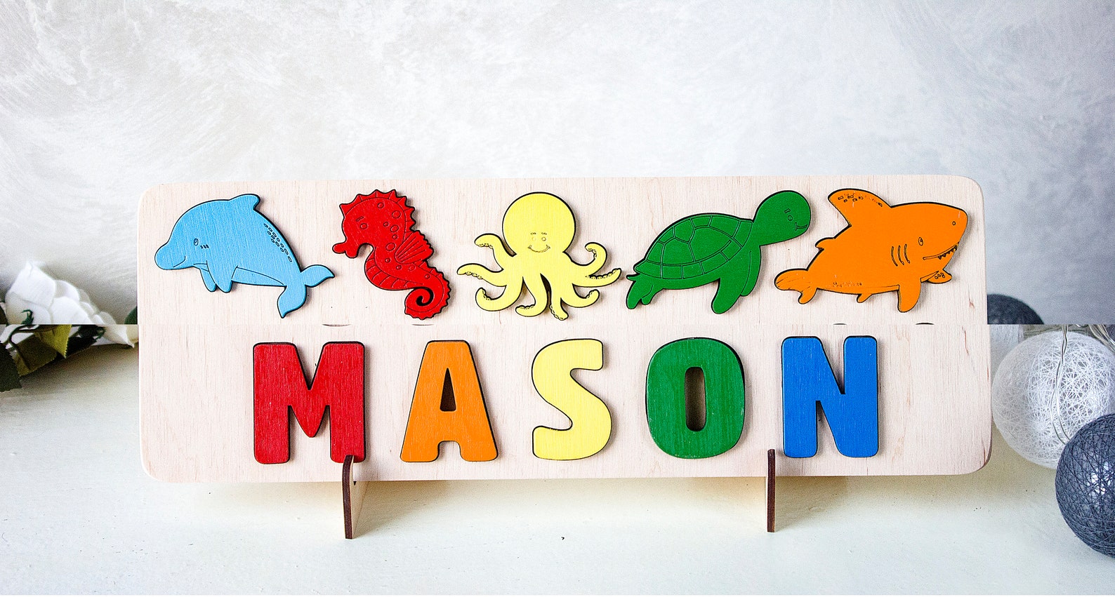 Sea Animals Baby Name Puzzle Nautical Nursery Decor Etsy