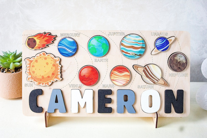 Wooden space name puzzle Personalized solar system baby boy gift 1st 2nd 3rd Birthday gift Educational toy with planets Toddler name puzzle Set 2