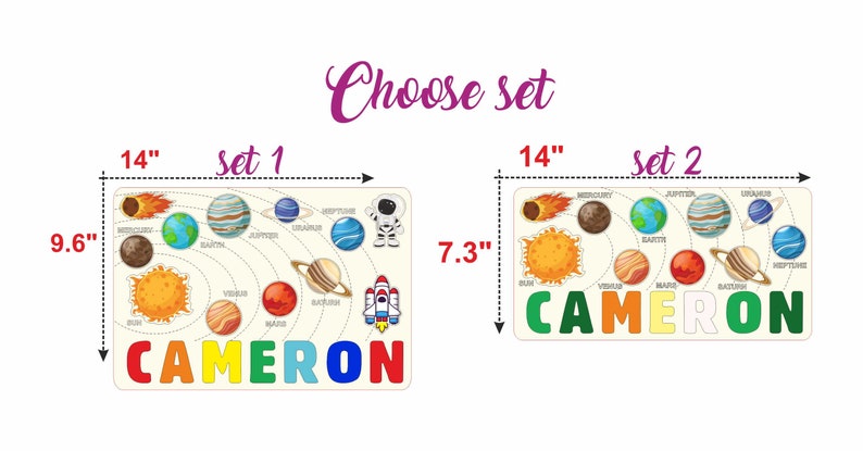 Wooden space name puzzle Personalized solar system baby boy gift 1st 2nd 3rd Birthday gift Educational toy with planets Toddler name puzzle image 5