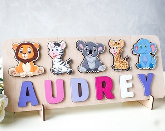 Animals Baby Busy Board, Name Puzzle Toddler, Personalized First Gift, Montessori Toys, Christmas Gift, Wood Toys, Baby Shower Gift for Kids