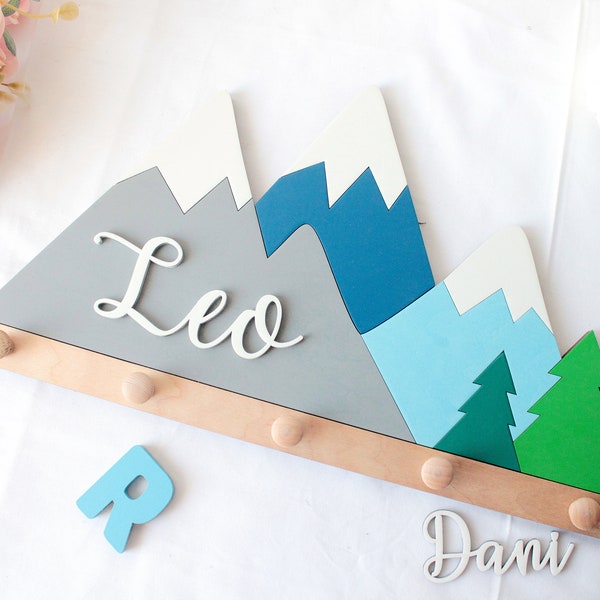 Mountain Baby Hanger, Wandkapstok voor kinderen, Kinderkamer Decor, Verjaardagscadeaus voor Baby, Gepersonaliseerde Kinderkamer Decor, Kinderkamer Muurhaken