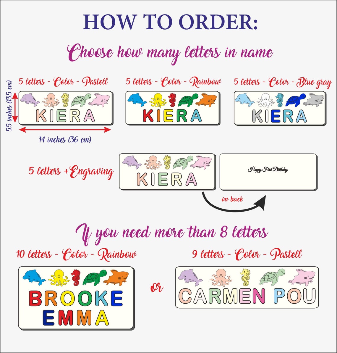 Sea Animals Baby Name Puzzle Nautical Nursery Decor Etsy