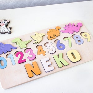 Dinosaur Girl Name Puzzle, Personalized for Girl or Boy Gift, Easter Gift for Kids, Baby Shower Gift, 1 2 3 Birthday Gift, Montessori Toy