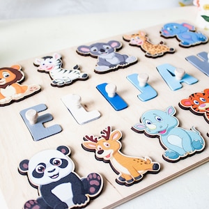Animals Name Puzzle for Toddler, Woodland Nursery Decor, Gift for Kid, Personalized for Girl or Boy Gift, Baby Shower Gifts, Educational Toy