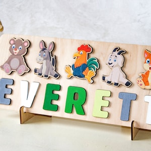 Wooden Animals Puzzle, Birthday Toddler Gift, Custom Educational Toddler Toys, Farm Animals Busy Board, 1 2 3 Birthday Gift, Montessori Toy