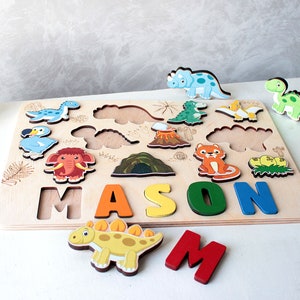 Mammoth Baby Name Puzzle, Wooden Kids Dinosaur Decor, Personalized 1st Birthday Boy Gift, Toddlers name puzzle with pegs, Christmas Gift