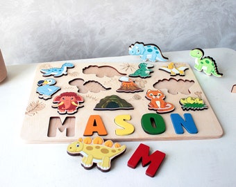 Mammoth Baby Name Puzzle, Wooden Kids Dinosaur Decor, Personalized 1st Birthday Boy Gift, Toddlers name puzzle with pegs, Christmas Gift