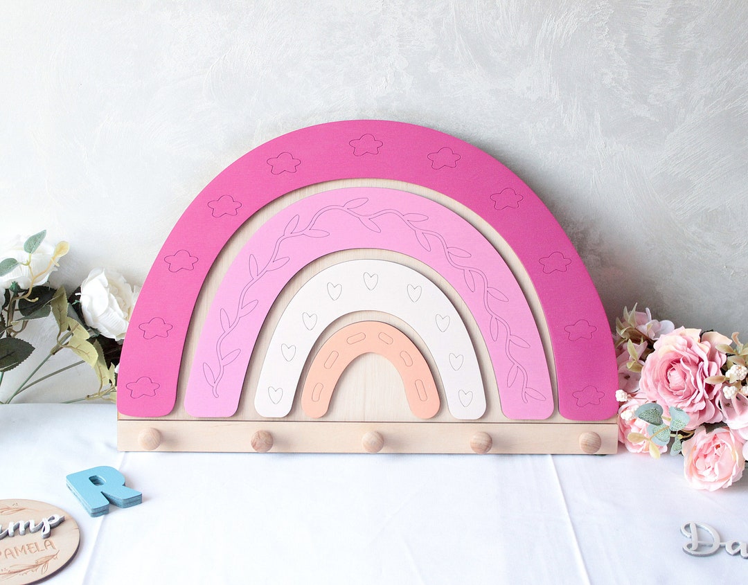 Girls Wall Coat Rack, Nursery Room Decor, Rainbow Baby Hanger, Birthday