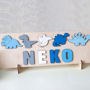 Baby name puzzle, First birthday gift, Personalized dinosaur birthday gift, Kids animals puzzle, Montessori busy board, Baby shower gift