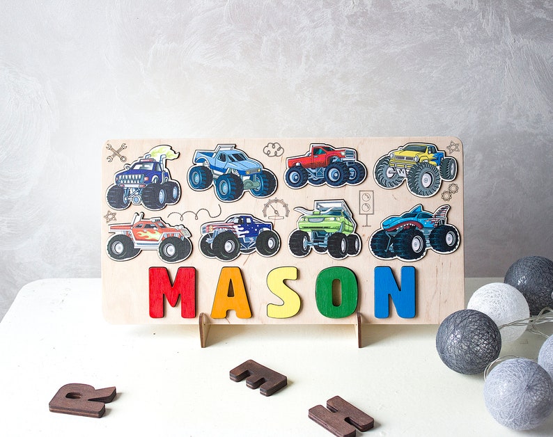 Kids Monster Car Puzzle, Birthday Gift, Wood Toddlers Toys, Christmas Gift for Boy, Baby Shower, Wood Montessori Toys, Nursery Decor image 6