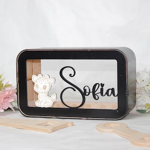 Cofrinho de animais para crianças, caixa de madeira para economizar dinheiro, presentes para crianças, presente de aniversário para bebês, cofrinho personalizado, caixa de dinheiro para crianças