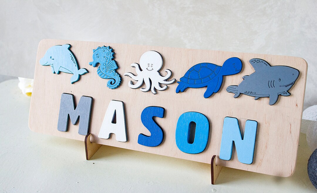 Sea Animals Baby Name Puzzle, Nautical Nursery Decor, Personalized