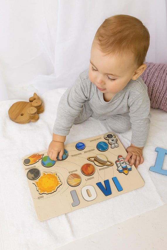 Solar System Name Puzzle, Personalized Wooden Space Puzzle for Baby Boy, Montessori Educational Gift, Toddler name puzzle, Birthday gift