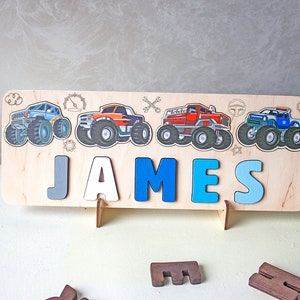 Kids Monster Car Puzzle, Birthday Gift, Wood Toddlers Toys, Christmas Gift for Boy, Baby Shower, Wood Montessori Toys, Nursery Decor image 8