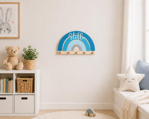 Personalized Rainbow Baby Hanger: Nursery Wall Decor, Kids Coat Rack