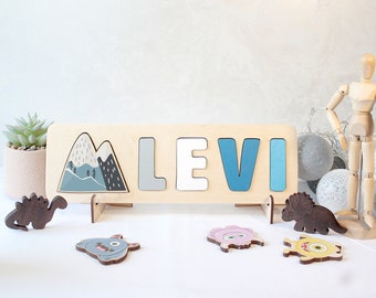 Wood Name Baby Puzzle Montessori Puzzle for Toddler First Birthday Gift for Baby Boy or Girl, Wooden Puzzle Baby Shower Gift, New Baby Gift