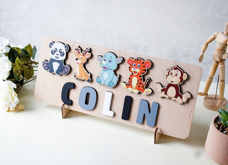 Personalized Safari Animals Name Puzzle, Wooden Baby Toy - Etsy
