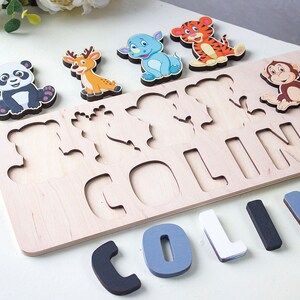 Personalized Safari Animals Name Puzzle, Wooden Baby Toy - Etsy