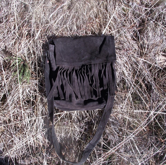 Suede Bag, Brown Suede Handbag, Suede Bag with Fri